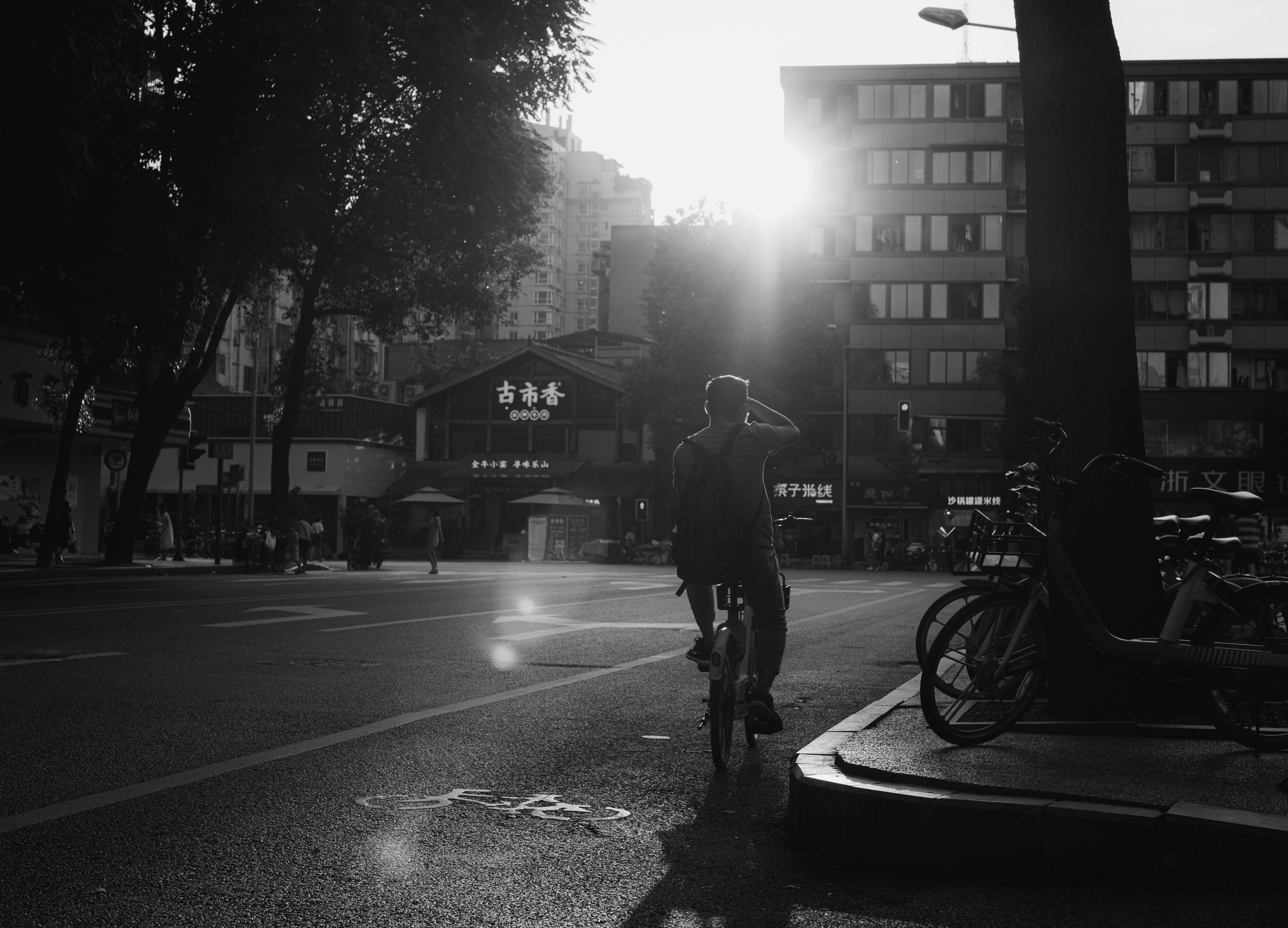 Cyclist riding a road bike outdoors in real conditions.